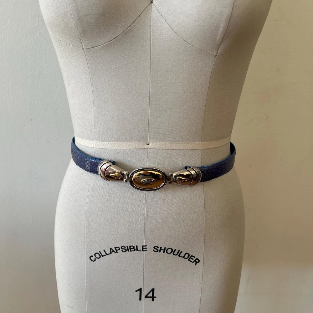 1970's Dame Belt and Bag Vintage Navy Blue Snakeskin Belt with Metal Clasp